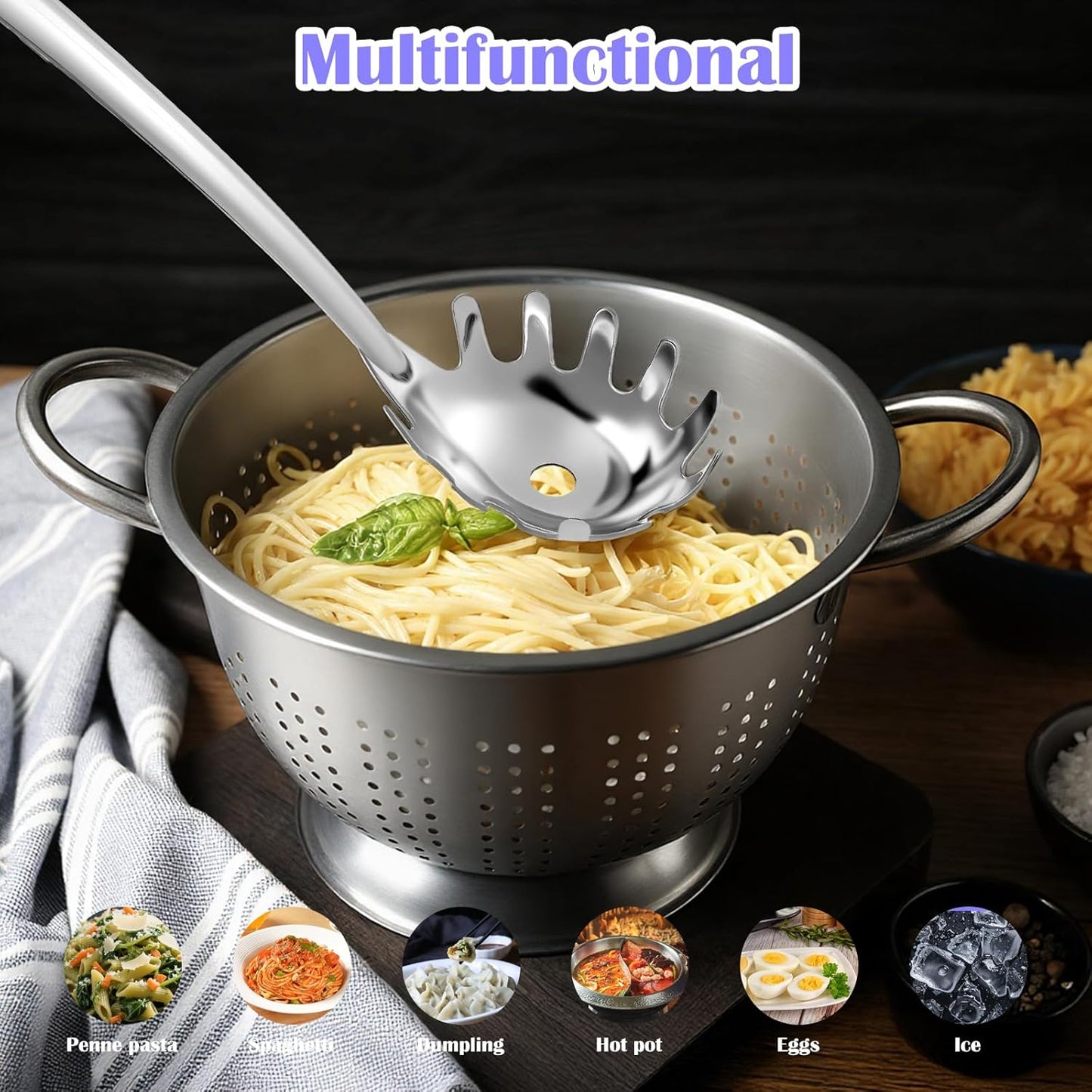10.2 inch Spaghetti Spoon Server Pasta Spoon with Teeth Stainless Steel Pasta Spoons Spaghetti Server Utensil Stainless Steel Cooking Utensils Spoons Classic Dishwasher Safe