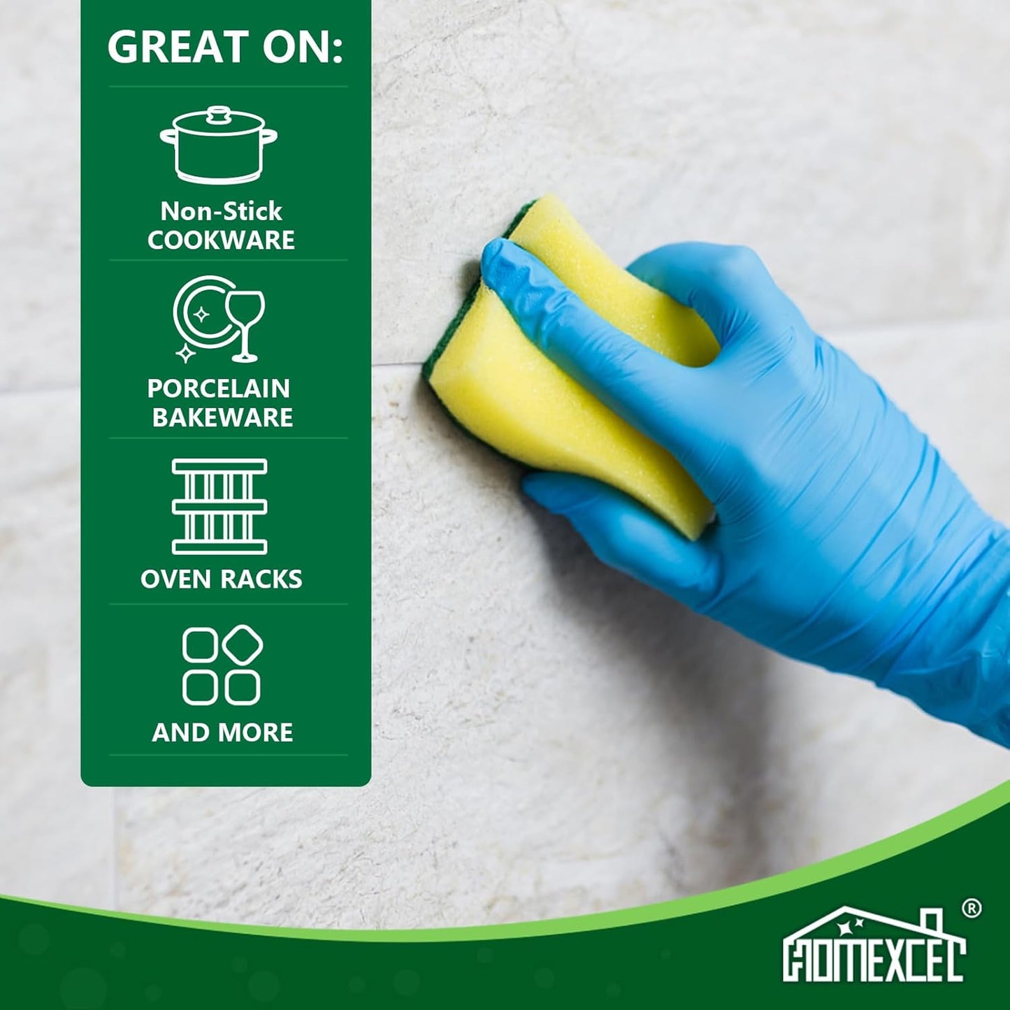 HOMEXCEL Sponges Kitchen 24pcs Heavy Duty for Dishes, Yellow Scrub Cleaning Sponge for Non-Coated Cookware, Dishes, Pots, Pans, Dual Sided Dish Sponge for Kitchen, Household, Bathroom