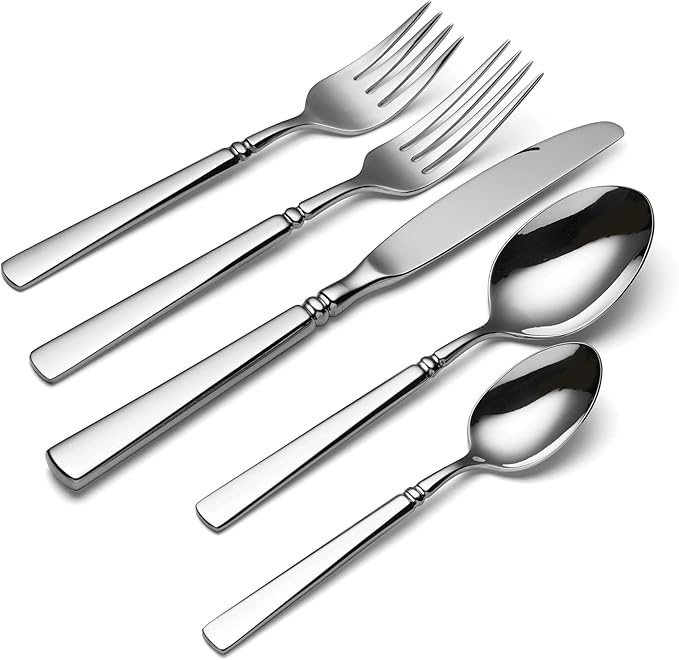 Oneida Silverware Set, Easton 5-Piece Fine Flatware Place Setting, Service For 1, Dishwasher Safe, 18/10 Stainless Steel, Knives Spoons And Forks, Home And Kitchen Utensils Set (Silver, 5 Piece)