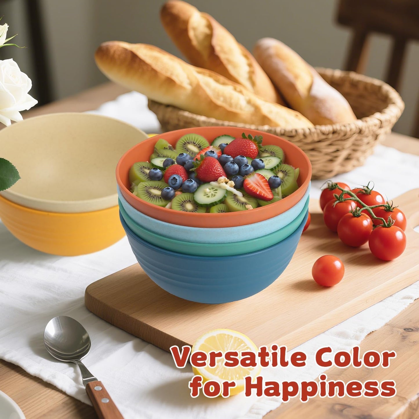 Wrova Wheat Straw Camping Bowls Sets of 6,Unbreakable 26oz Lightweight Bowls Sets for Outdoors Activity,Breakfast Bowls for Cereal and Salad.Vibrant Series