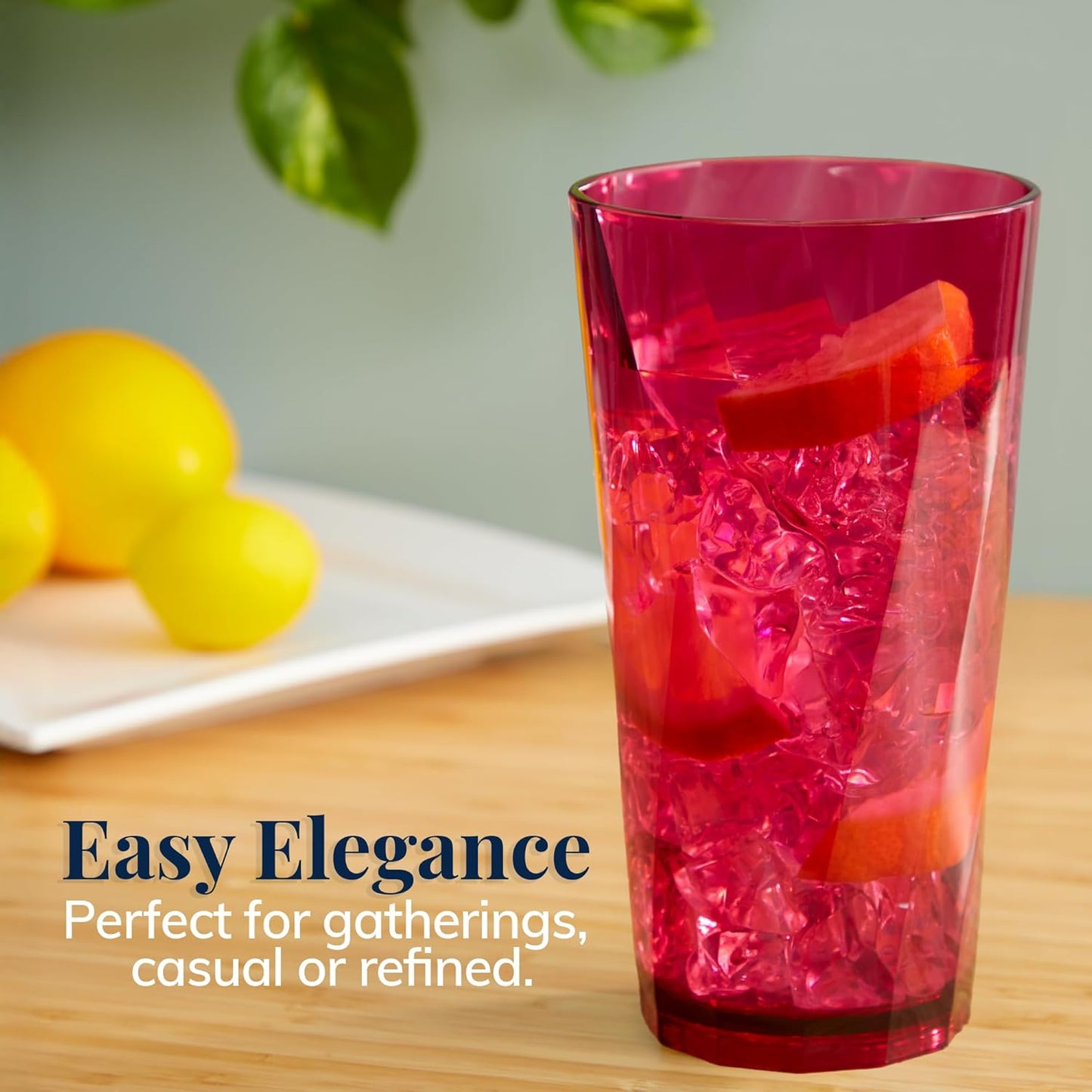 US Acrylic Optix Plastic Reusable Drinking Glasses (Set of 8) 20oz Water Cups in Jewel Tone Colors | BPA-Free Tumblers, Made in USA | Top-Rack Dishwasher Safe