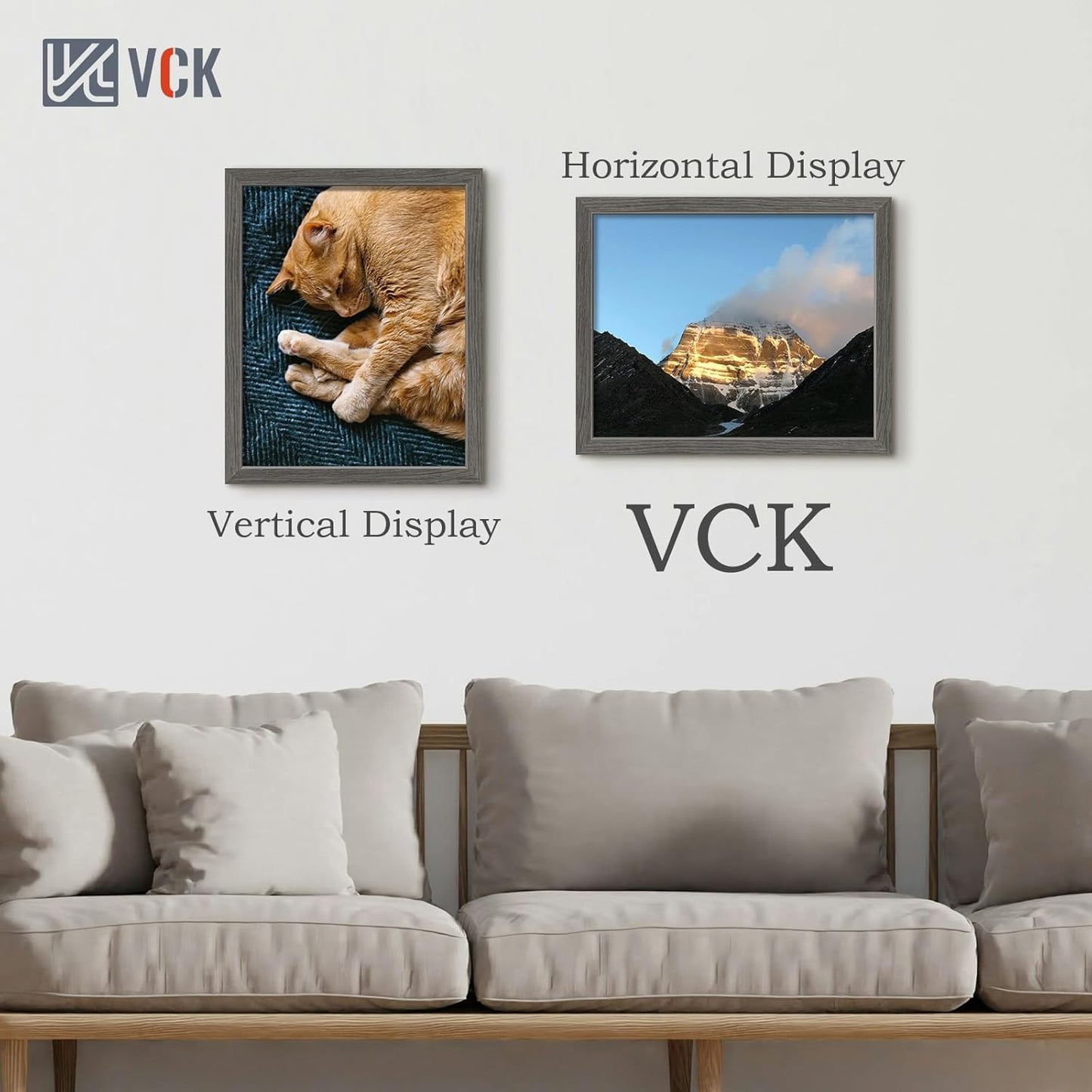 VCK 16x20 Picture Frames for Wall - 5 pack, Grey Natural Solid Wood Frame, Exclusive Wood Grain