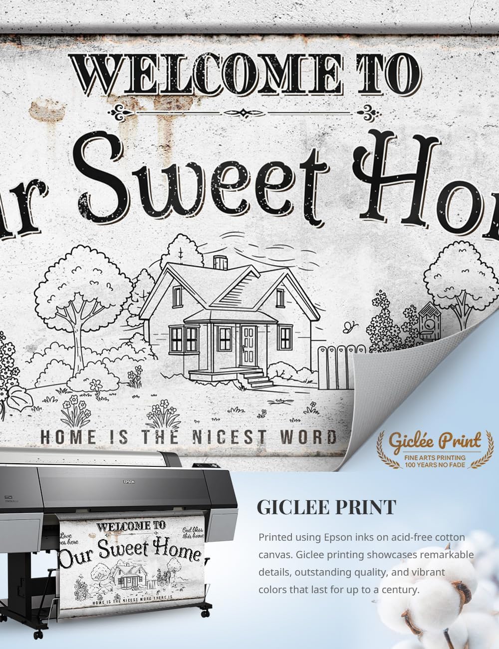 IPIC - Our Sweet Home Vintage Family Sign, Rustic Farmhouse Style Canvas Wall Art for Entryway or Living Room, Wall Decor for Home or Bedroom, Ready to Hang