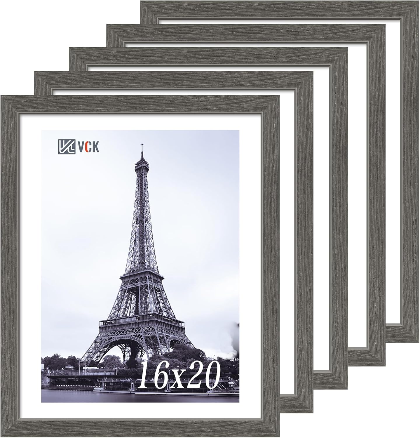 VCK 16x20 Picture Frames for Wall - 5 pack, Grey Natural Solid Wood Frame, Exclusive Wood Grain