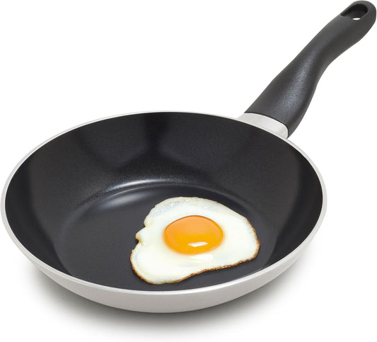 Deco 8” Nonstick Frying Pan Skillet, Made in Italy, Diamond Ceramic PFAS-Free, Dishwasher & Metal Utensil Safe, Durable Gloss Enamel Finish, Stay-Cool Handle, High Walls-Extra Room, Taupe