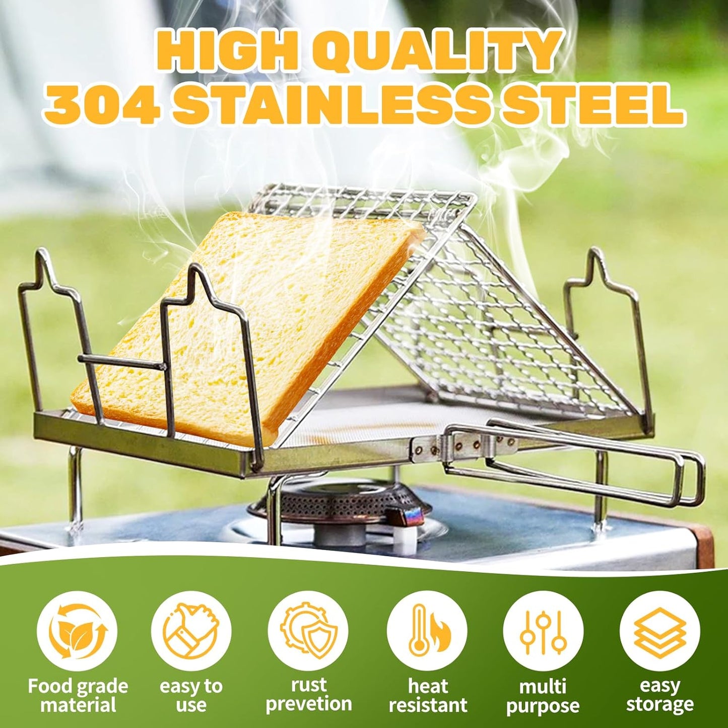 Foldable Camping Toaster,Stainless Steel Collapsible Toaster Rustproof & Heat-Resistant Design for Hiking, Picnic and Outdoor Use