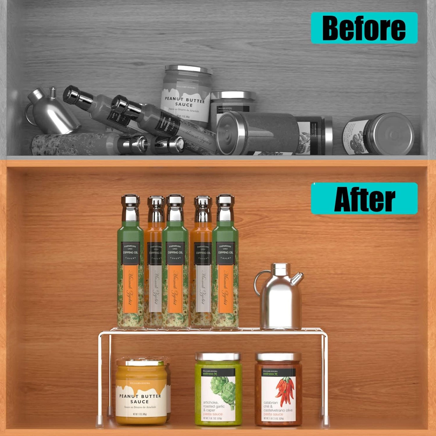 Kitchen Cabinet Shelf Organizer Set of 2, Medium (13 x 9.4 inch) Metal Wire Pantry Storage Shelves, Dish Plate Racks for Cabinets, Freezer, Counter, Cupboard Organizers and Storage, Chrome