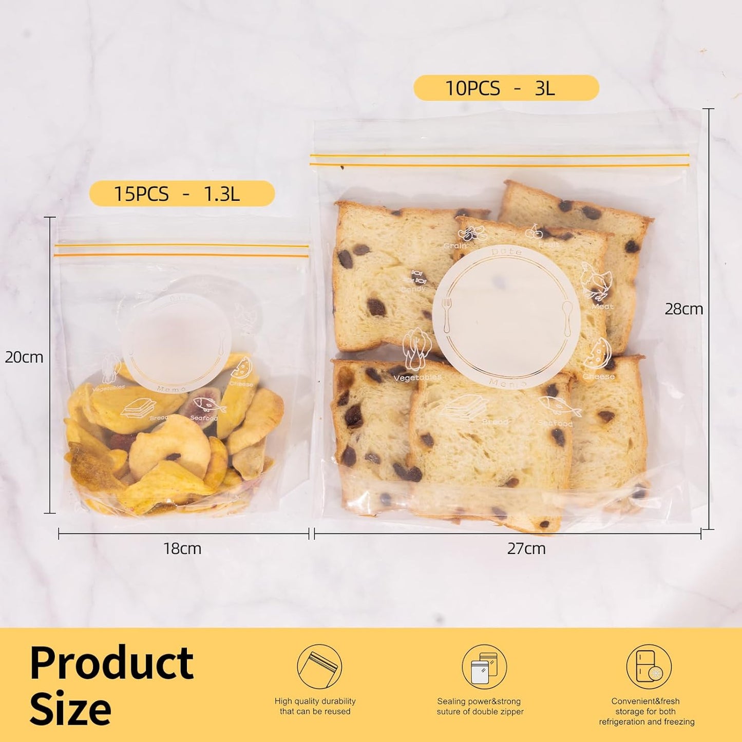 2-in-1 Reusable Food Storage Bags - Small 15 Pack(8.1"x7.1") & Large 10 Pack (10.7"x11") | Leakproof Freezer Bags, BPA-Free Eco-Friendly Silicone Zip Bags for Meal Prep, Snacks, Leftovers, Travel