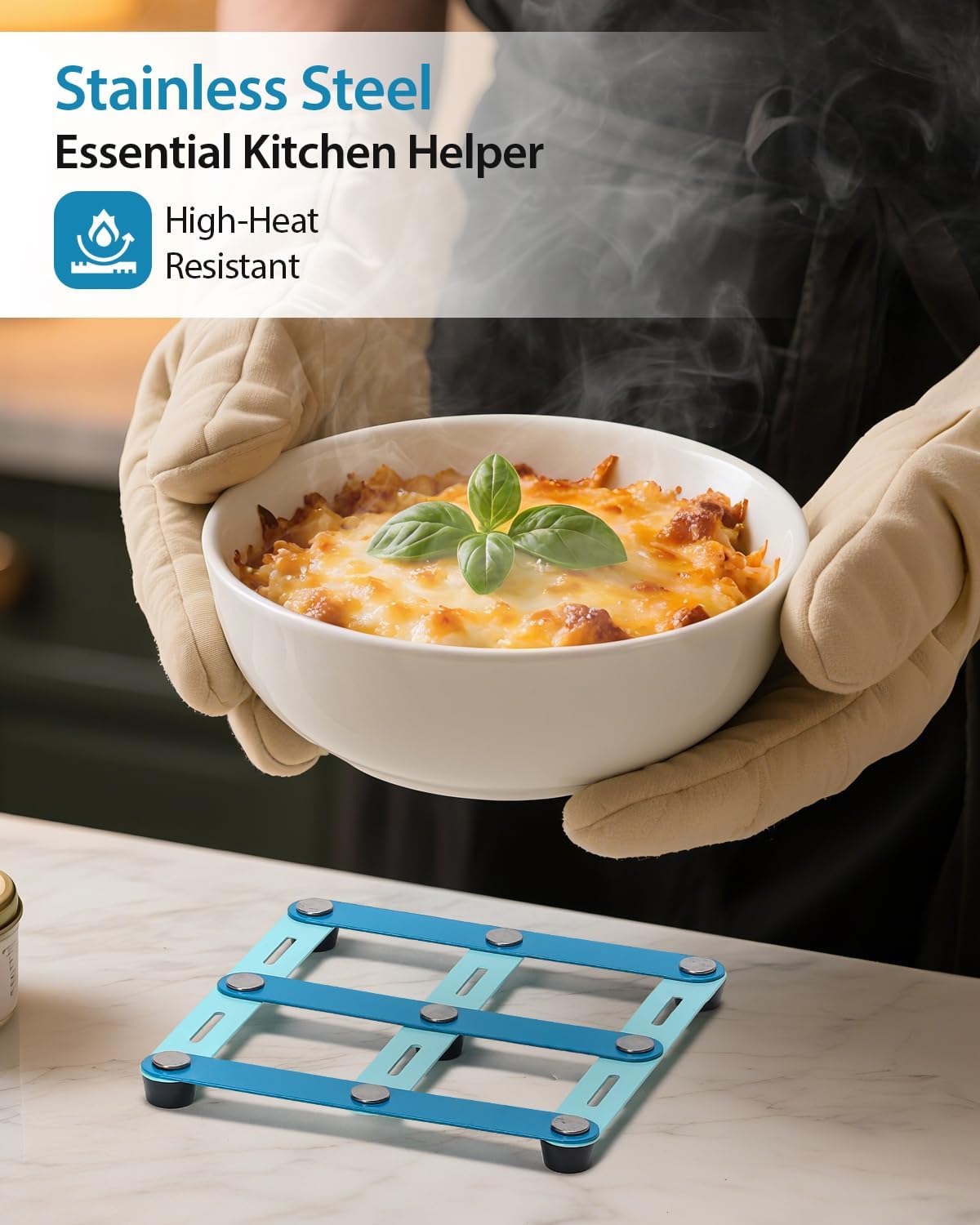 2 Pcs Expandable Trivets for Hot Pots and Pan, Modern Color-Block Kitchen Hot Pads, Small Pot Mat, Flexible & Adjustable, Stores Neatly,Heat-Resistant Stainless Steel Trivets for Kitchen