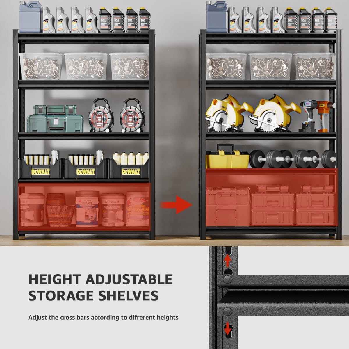 48" W Father&I Industrial Heavy-Dudy Garage Shelving Units/Systems: Metal 5-Tier Storage Shelves Adjustable for Basement/Closet/Tote/Kitchen/Pantry Organization, 84" H*48W *24" D, Black