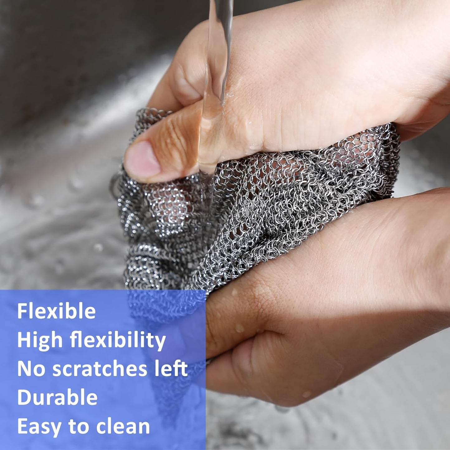 316L Stainless Steel Cast Iron Cleaner, Chainmail Scrubber,Kitchen Tool,Chain Mail Scrubber Cast Iron,for Hard Anodized Cookware, Pre-Seasoned Pans etc (18CM*18CM)