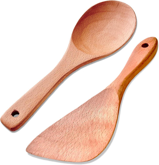Wooden Rice Paddle Nonstick Rice Spoon Wooden Spatula for Cooking Sushi Rice Paddle for Rice Potato, 8.9" x 2.9"