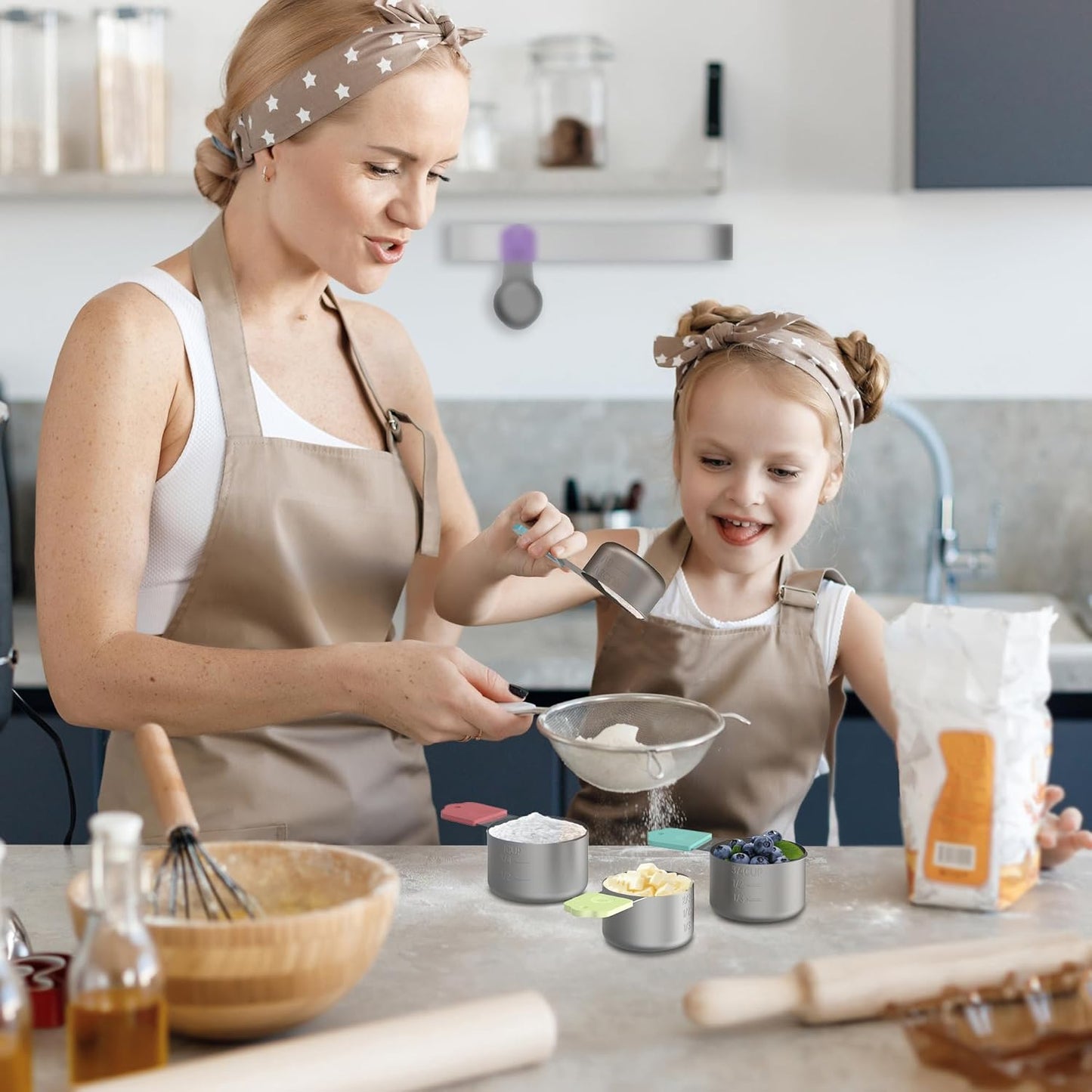 Magnetic Measuring Cups, 6 Stainless Steel Nesting Measuring Cup Set for Measuring Dry or Liquid Ingredients