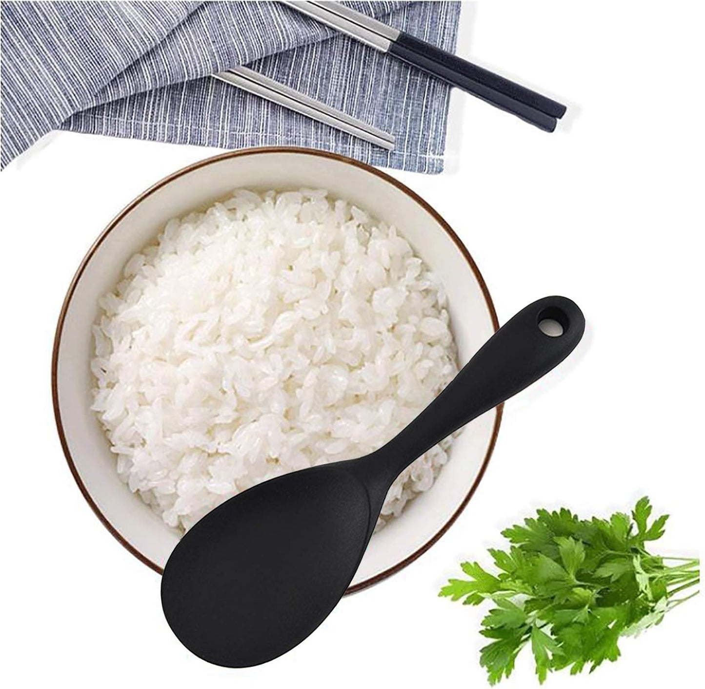 Dioycli Rice Paddle Nonstick Rice Spatula Heat Resistant Silicone Rice Spoon, Kitchen Cooking Black Rice Scooper for Soup, Salads, Mashed Potato (2 Pcs)