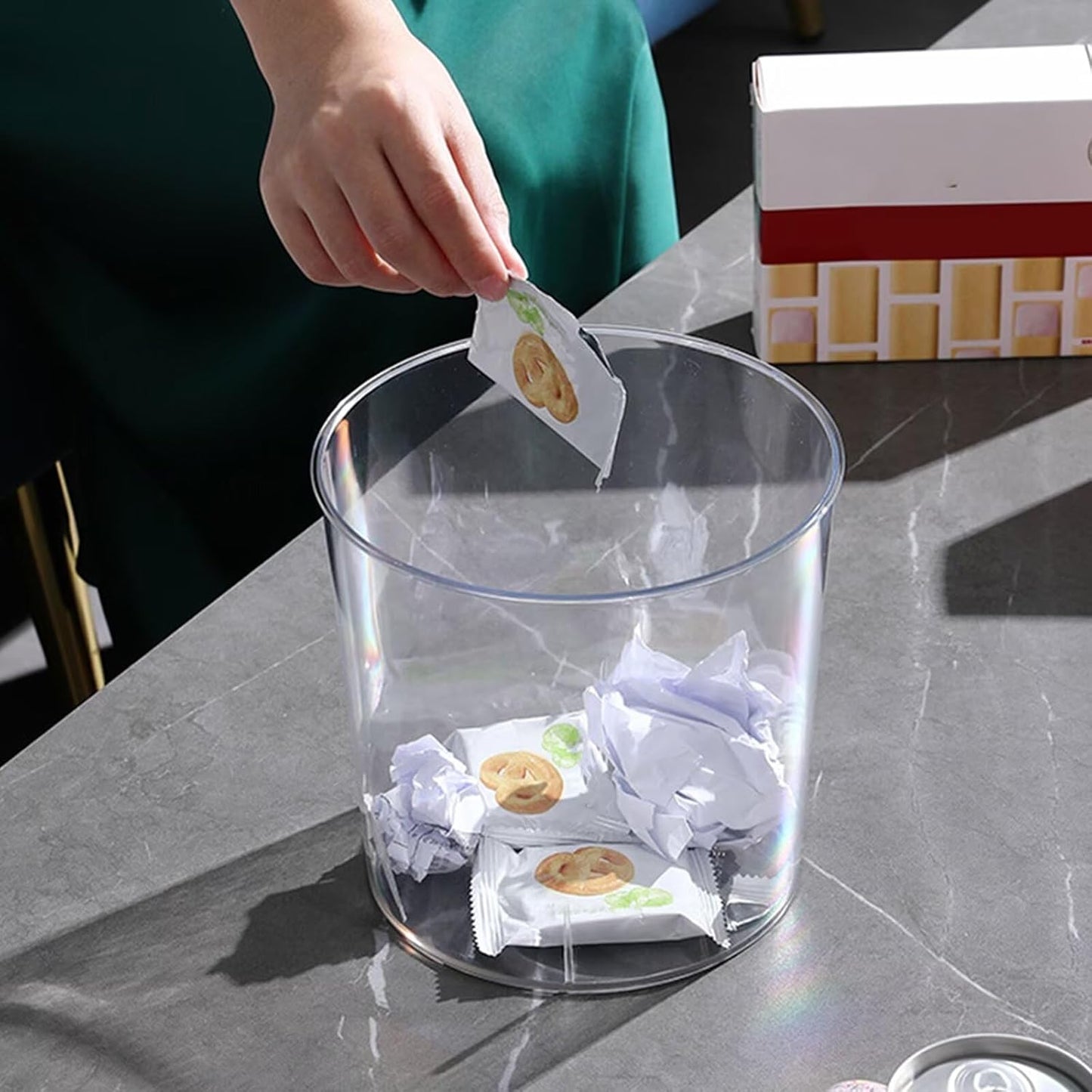 Bathroom Trash Can 6.5 x 5.7 x 6.1 Inch Small Trash Can Plastic Wastebasket Large Capacity Clear Round Garbage Can for Bathroom Bedroom Office Kitchen Dorm Room (S)