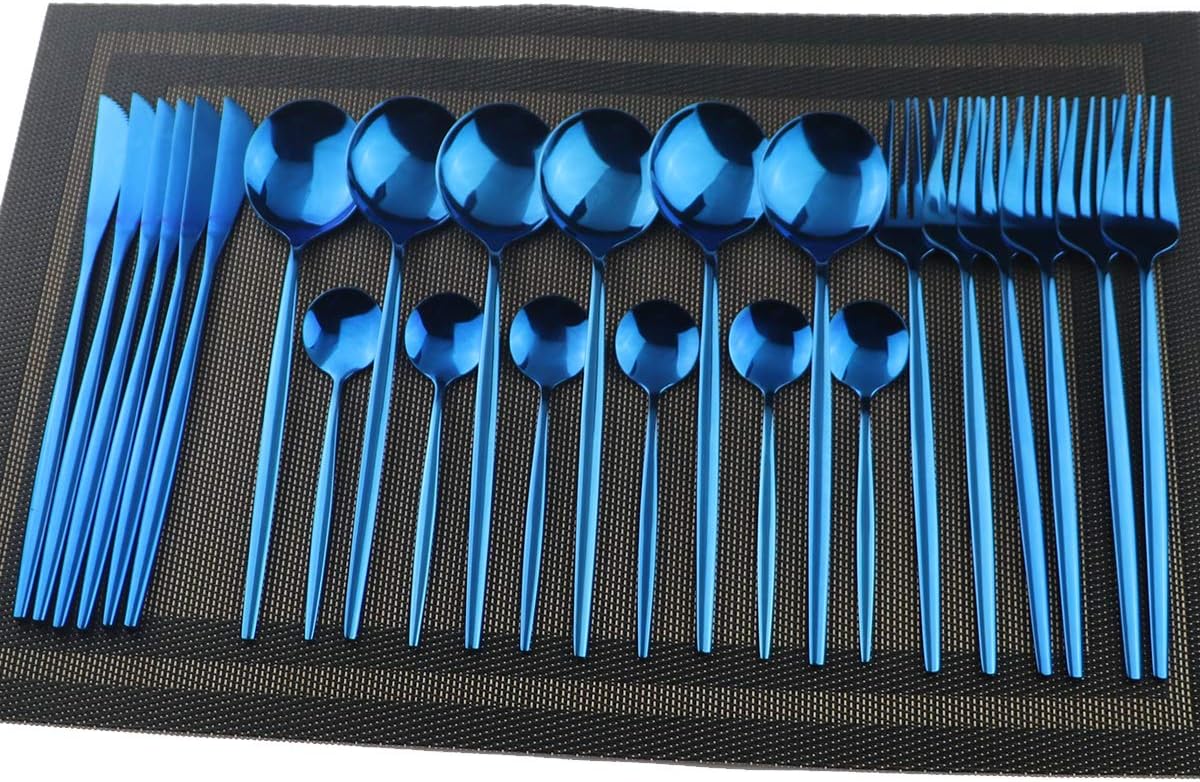 Gugrida 40-Piece Silverware Set 18/10 Stainless Steel Reusable Utensils Forks Spoons Knives Set, Mirror Polished Cutlery Flatware Set, Great for Family Gatherings & Daily Use (Service for 10, Blue)