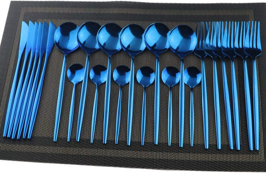 Gugrida 40-Piece Silverware Set 18/10 Stainless Steel Reusable Utensils Forks Spoons Knives Set, Mirror Polished Cutlery Flatware Set, Great for Family Gatherings & Daily Use (Service for 10, Blue)