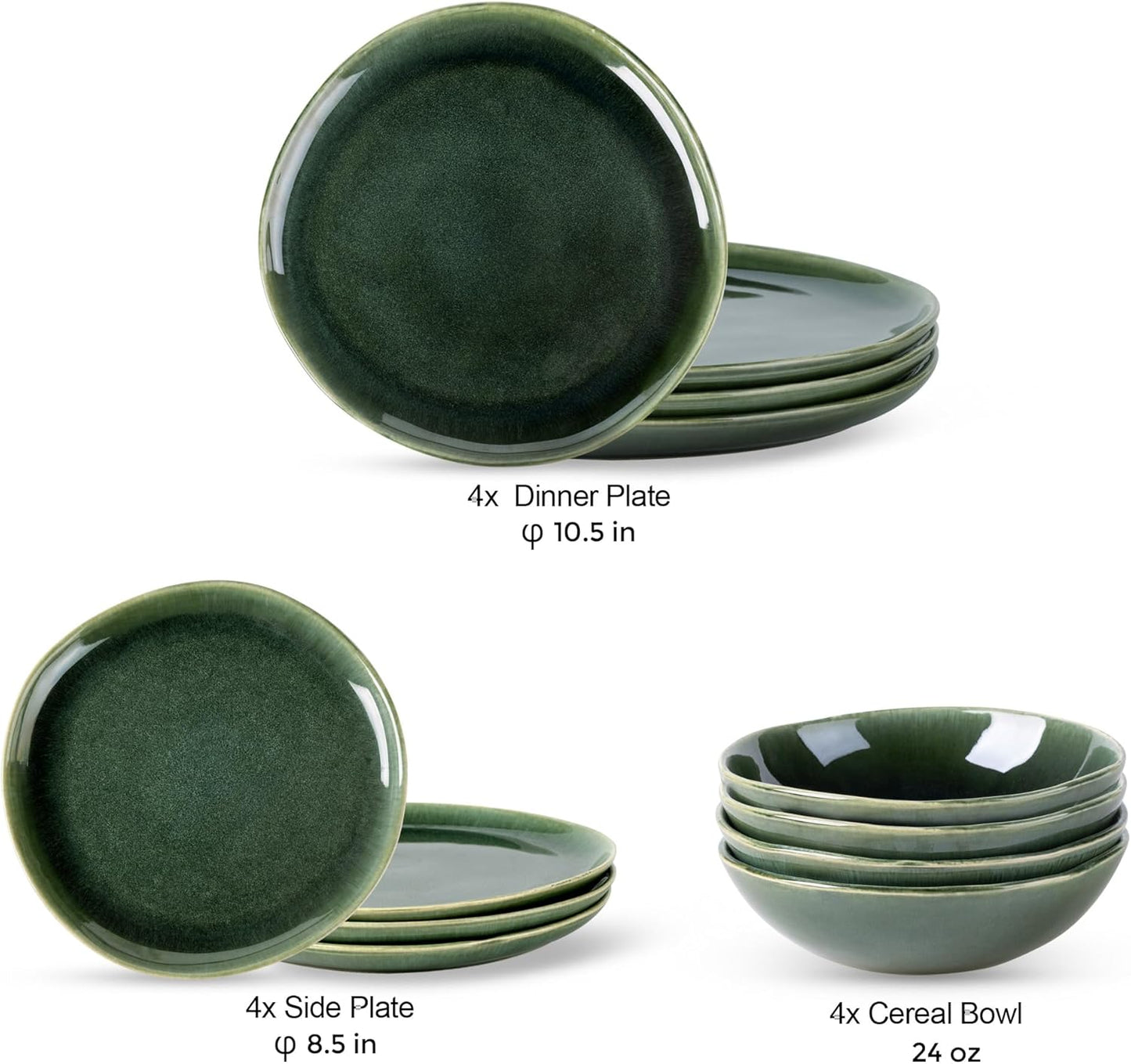 AmorArc Ceramic Dinnerware Sets,Handmade Reactive Glaze Stoneware Plates and Bowls Set,Highly Chip and Crack Resistant | Dishwasher & Microwave Safe Dishes Set,Service for 4 (12pc)