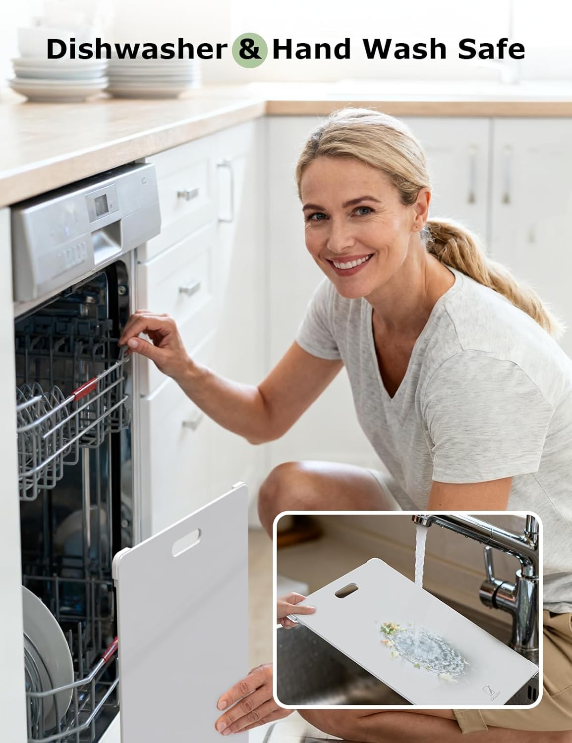 Tempered Glass Cutting Board Set, Large 12x16 Glass Cutting Board for Kitchen with 4 Non-Slip Feet, Heat & Shatter Resistant, Dishwasher Safe Perfect Kitchen Gift& Decor (Porcelain White)