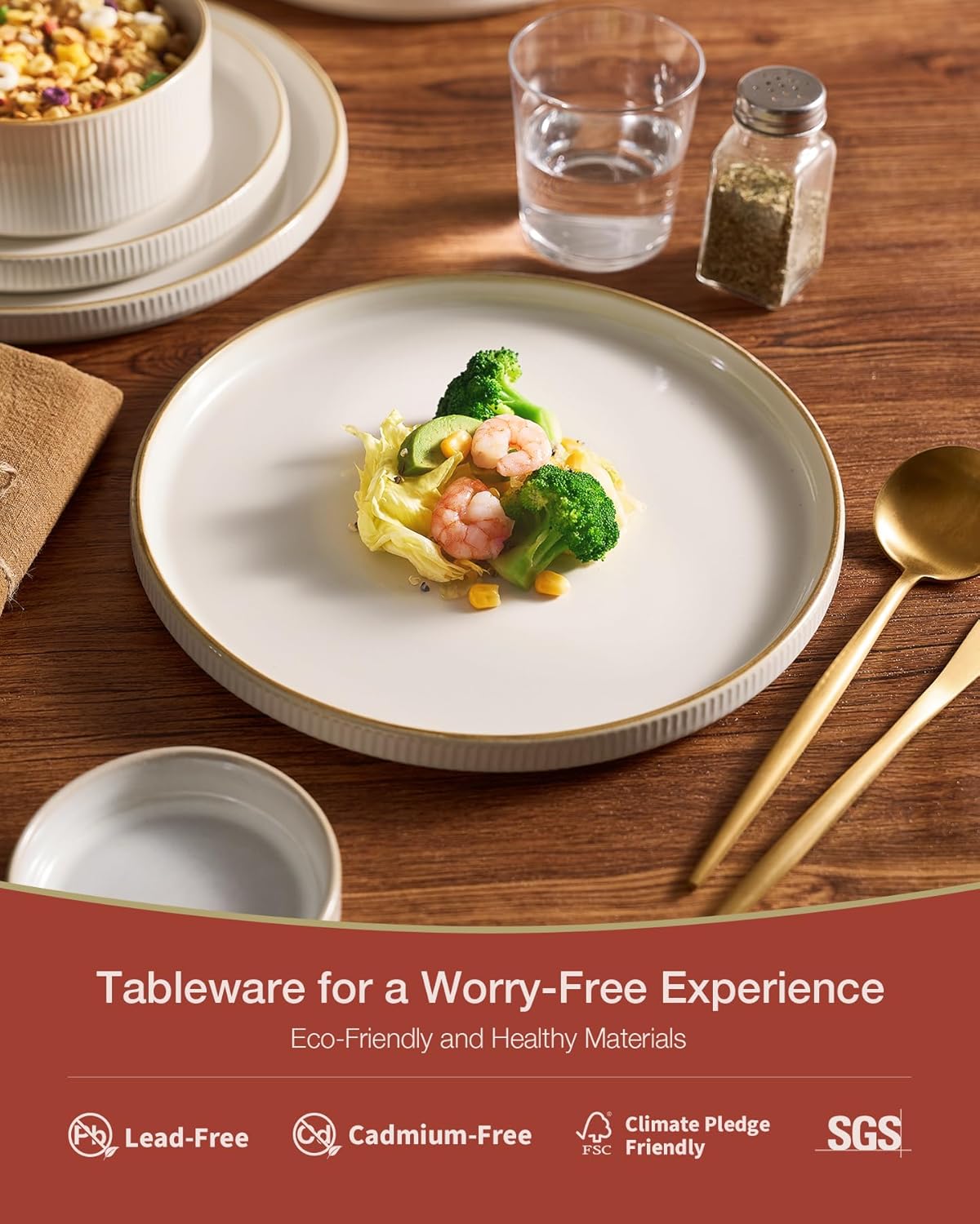 Famiware Star Dinnerware Set, Plates and Bowls Sets for 4 (12pcs), Ribbed Stoneware Dishes - Chip & Scratch Resistant, Microwave & Dishwasher Safe Tableware, White