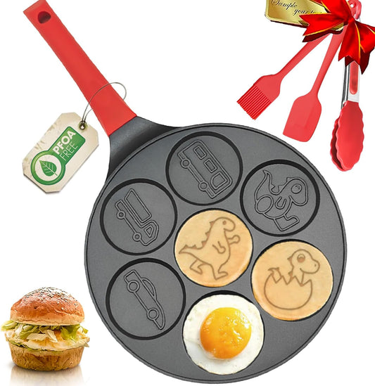 Dinosaur Egg Pan Omelet Pan Silver Dollar Pancake Pan Pancake Maker Breakfast 7-Cups Car Truck Pancake Mold Nonstick Egg Cooker