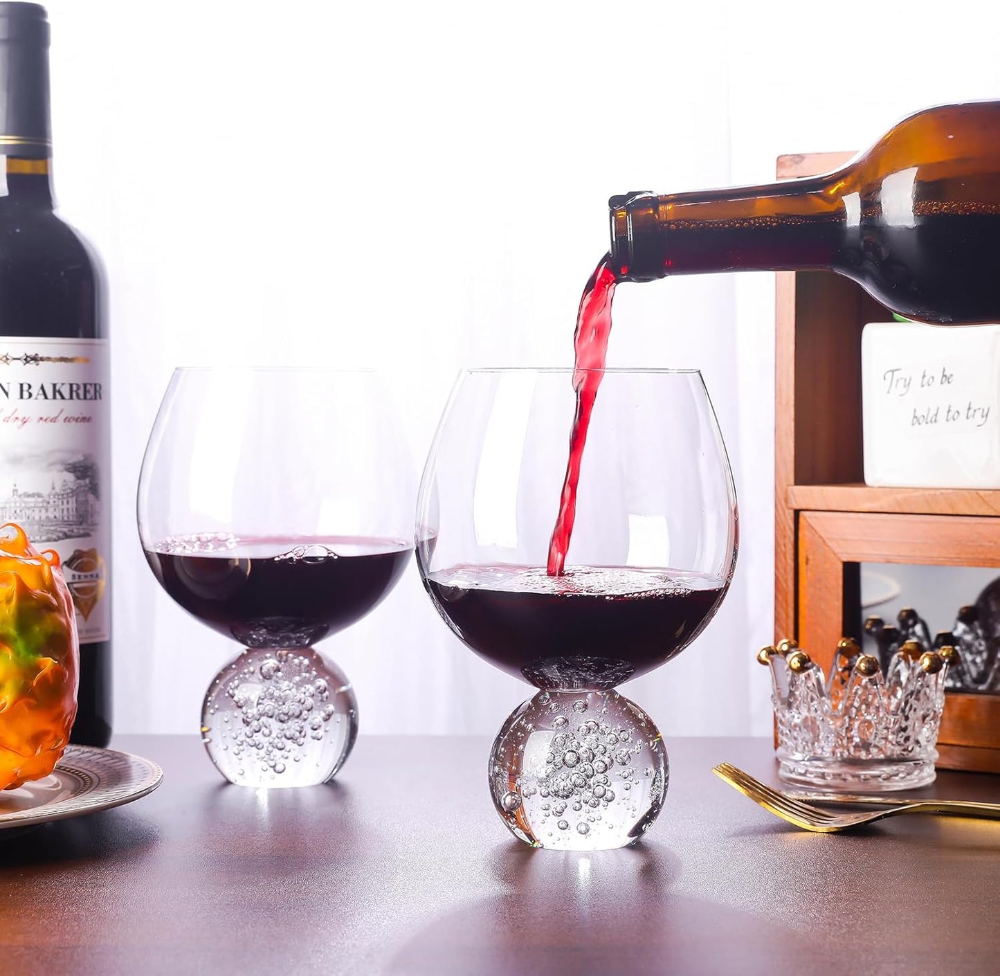 Crystal Wine Glasses Set of 2, 20oz Premium Lead-free Juice Glass with Crystal Ball Base, Red Wine Glasses Set of 2, for Daily Use, Party, Home Bar, Wedding, Shower, Birthday, Christmas Gift