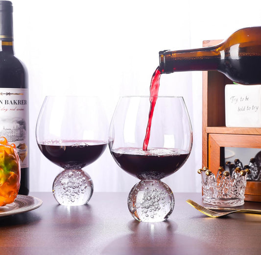 Crystal Wine Glasses Set of 2, 20oz Premium Lead-free Juice Glass with Crystal Ball Base, Red Wine Glasses Set of 2, for Daily Use, Party, Home Bar, Wedding, Shower, Birthday, Christmas Gift