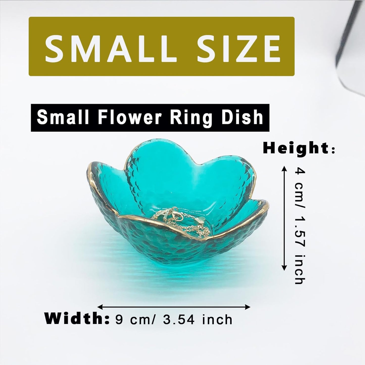 Green Flower Ring Jewelry Tray, Small Glass Jewelry Dish for Women, Room Decor Trinket Tray for Earrings Necklaces, Wedding Engagement Ring Holder, Key Dish Jewelry Plate Bowl Gift