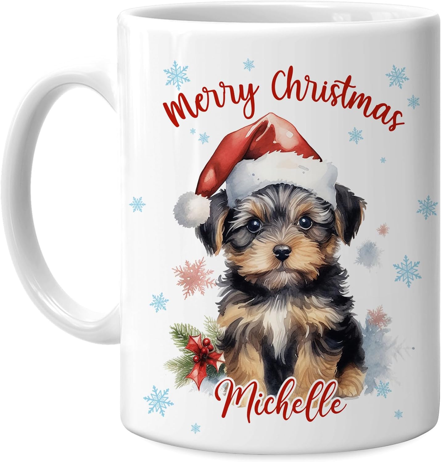 Hyturtle Personalized Gifts Dog Lover - Yorkshire Terrier Merry Christmas Custom Name Ceramic Coffee Mug Cup 11oz - Cute Animal Lovers Gifts For Women, Girl kids Family On Birthday, Christmas