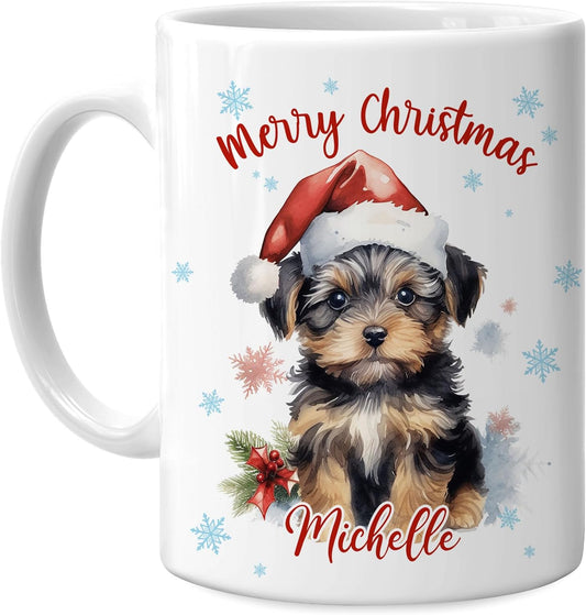 Hyturtle Personalized Gifts Dog Lover - Yorkshire Terrier Merry Christmas Custom Name Ceramic Coffee Mug Cup 11oz - Cute Animal Lovers Gifts For Women, Girl kids Family On Birthday, Christmas