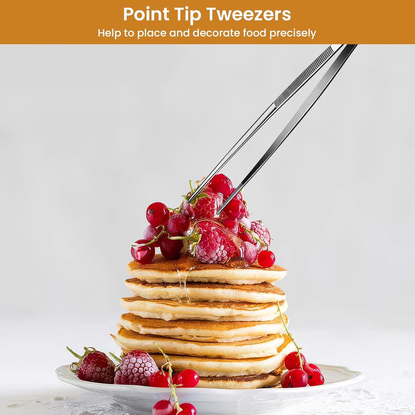 GEEKHOM 4 Pcs Kitchen Tweezer Tongs Set, 12 & 10 Inch Black Stainless Steel, Long & Short Food Tweezers for All-Purpose Cooking & BBQ