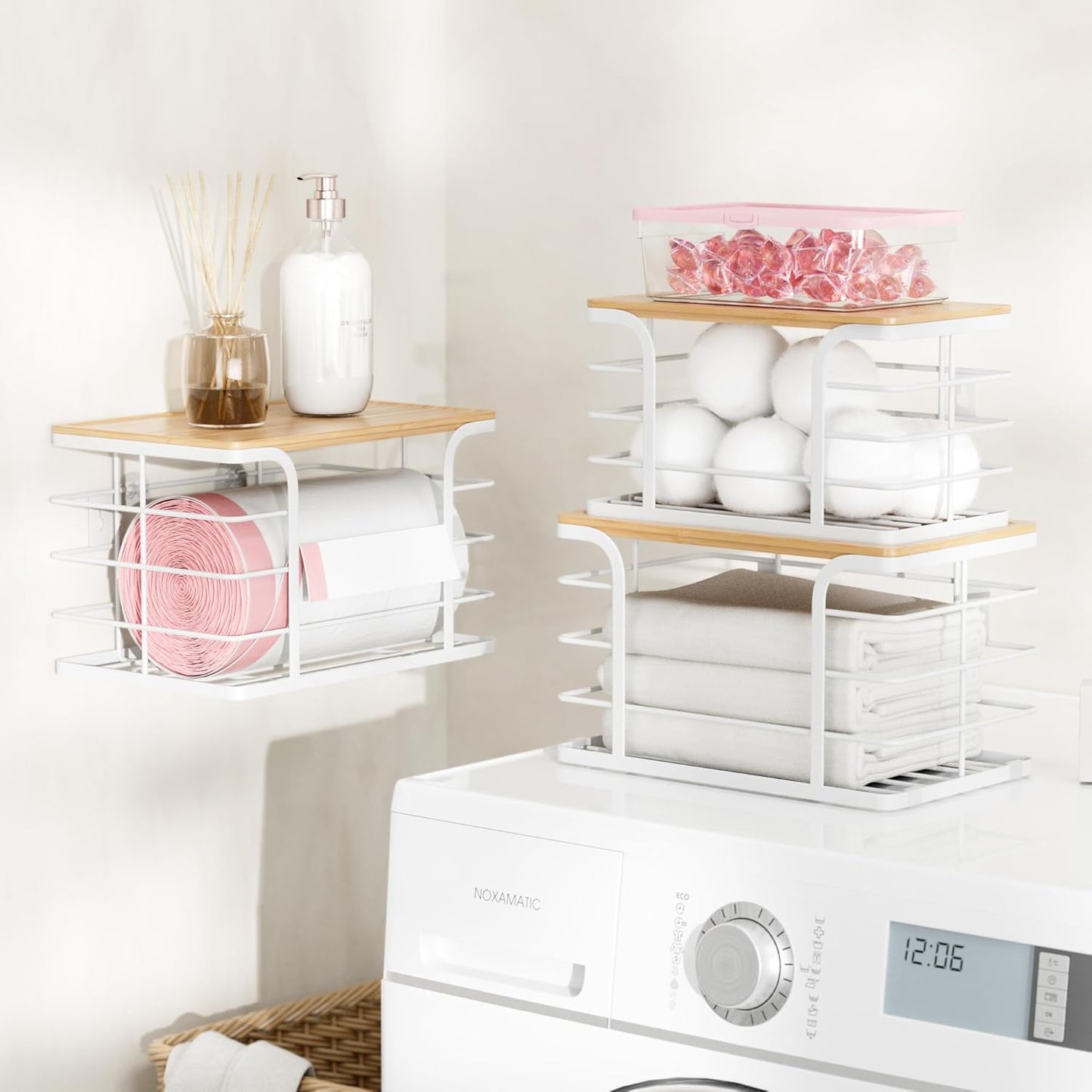 3 Pack Stackable Pantry Organizer,Stainless Steel Trash Bag Holder Dispenser,Kitchen Storage Organization for Kitchen Counter Sink,Laundry Room,Pantry, White