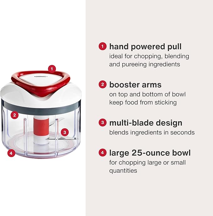 Zyliss Easy Pull Food Chopper and Manual Food Processor - Hand-Held Slicer & Dicer for Fruits & Vegetables - Easy Pull Manual Food Chopper - Cooking Gadgets & Kitchen Essentials - Easy Pull 2.0