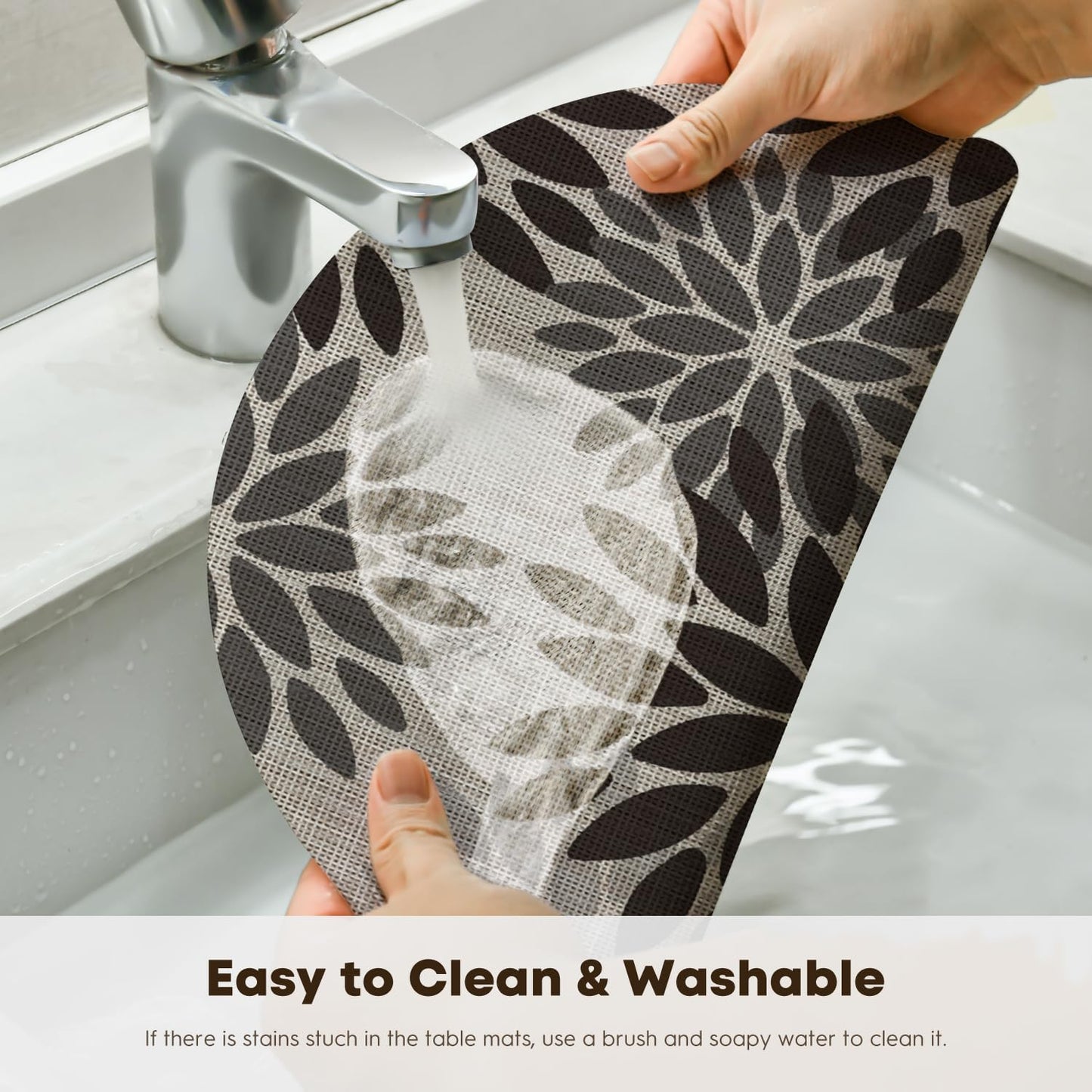 Artoid Mode Black Dahlia Plastic Round Placemats Set of 4, 14 Inch Seasonal Wipeable Woven Vinyl Table Mats for Farmhouse Party Kitchen Dining Decor