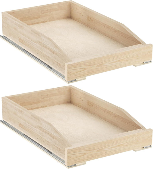 ROOMTEC Pull Out Cabinet Organizer with Soft Close, 13-1/2" W x 21" D, Pull Out Cabinet Drawer for Kitchen cabinets, Pull Out Cabinet Shelf, Finished, Bottom Assembly, 2PCS