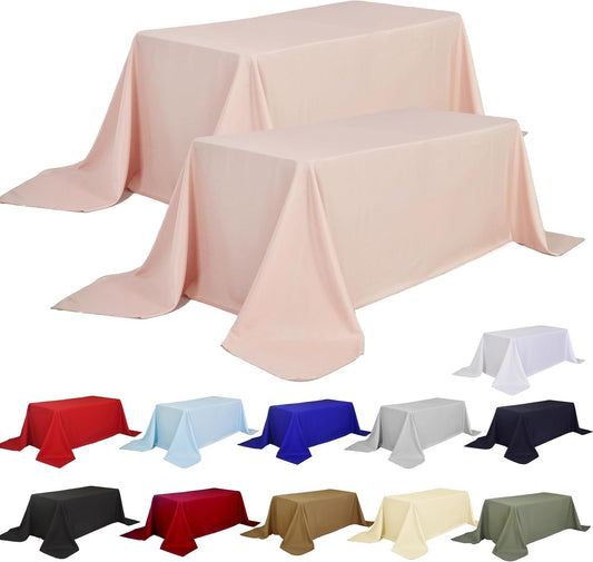 2-Pack 90x132 inch Dusty Pink Table Cloths, Solid Stain and Wrinkle Resistant Oblong Tablecloth, Premium Plain Weave Polyester Fabric Rectangle Table Linen Covers for Hotel, Wedding
