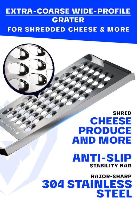Dalstrong Professional Wide Cheese Grater - Extra Coarse - #304 Stainless Steel Blade - G10 Handle Kitchen Shredder - w/Blade Guard - Fruits & Vegetables, Hard Cheese, Chocolate - NSF Certified