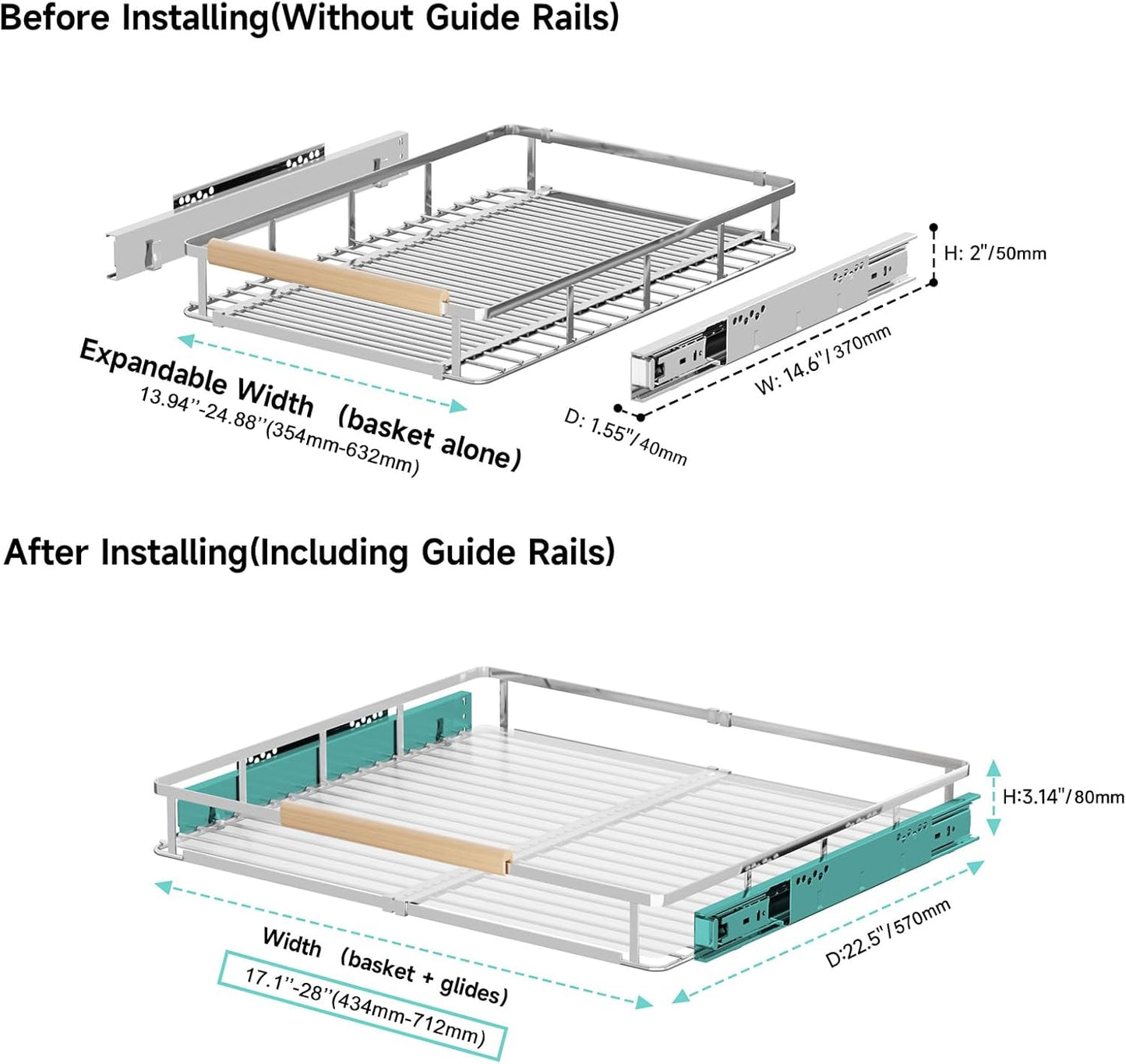 Expandable Pull Out Cabinet Organizer, Adjustable Width:17.1~28''W x 22.5''D Under Sink Organizer, Drawer Storage Shelves for Kitchen, Bathroom, Closet, Pantry, Cupboard, Pots, Pans