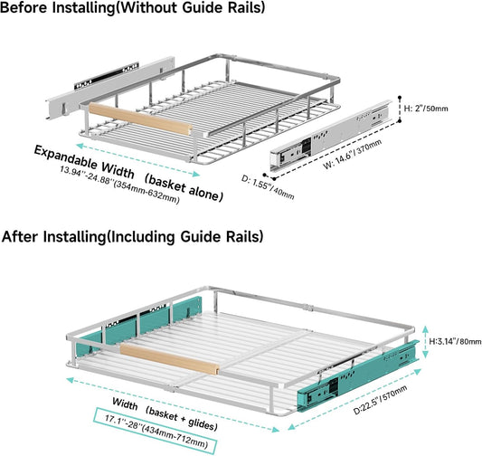 Expandable Pull Out Cabinet Organizer, Adjustable Width:17.1~28''W x 22.5''D Under Sink Organizer, Drawer Storage Shelves for Kitchen, Bathroom, Closet, Pantry, Cupboard, Pots, Pans
