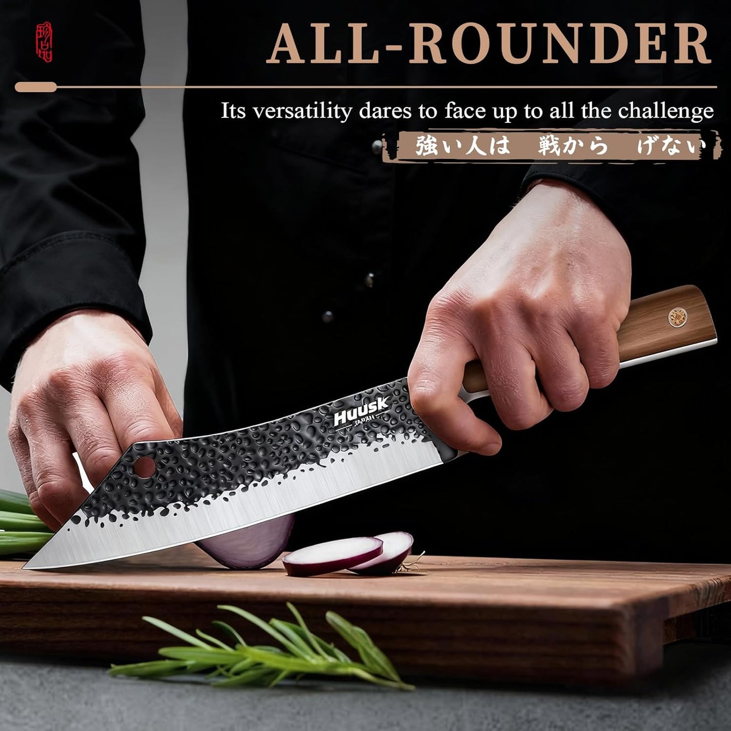 Huusk Meat Cleaver Knife Butcher Knife for Meat Cutting 8.3 inch Japanese Viking Knife Hand Forged Carving Knives for Slicing BBQ Kitchen Cooking with Present Box