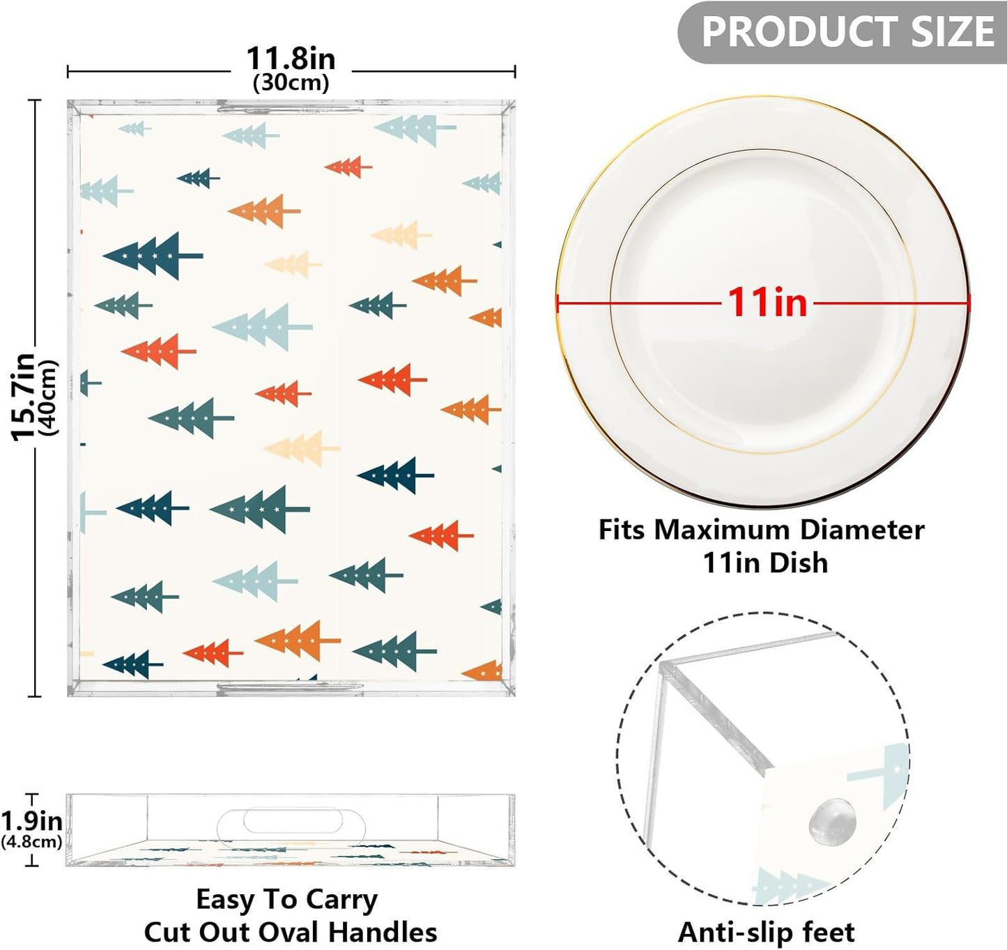 Acrylic Serving Tray with Handles Spill Proof Kitchen Storage Tray Clear Decorative Tray Makeup Drawer Organizer Storage Tray for Bathroom Living Room Ottoman 15.7x11.8Inches