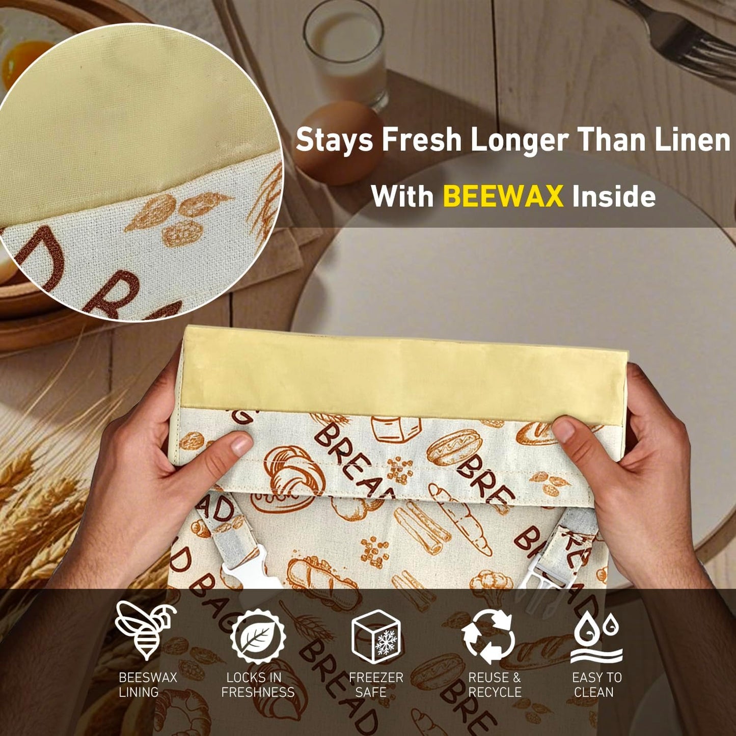 2 Pack Reusable Beeswax Food Wraps Bread Bags for Homemade Breads Loaf, Food Storage Containers, Organic Cotton XL Sourdough Beeswax Bread Bag Supplies Sandwich Wrapper, Sustainable, Fresh Keeping