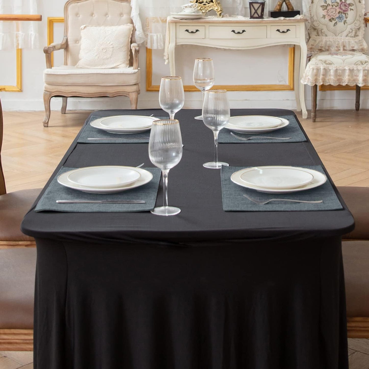 Cloth Placemats Set of 8, Linen Type Fabric Placemats Machine Washable Heat Resistant Placemats Polyester Place Mats for Halloween, Thanksgiving and Christmas Dining Table (Light Gray)