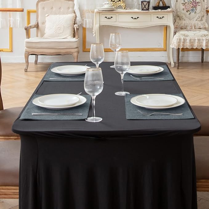 Linen Fabric Placemats Set of 4, Machine Washable, Heat Resistant, Wrinkle Free, Thick Polyester Kitchen Place Mats for Dining Table (Light Gray)