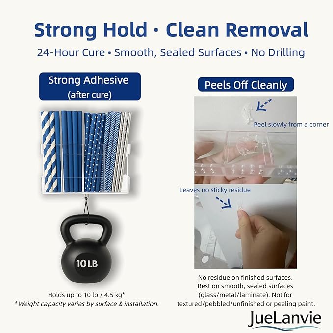 Upgraded 9.5” Acrylic Straw Holder for Cabinet Door – Adjustable Two-Part Organizer, Clear Kitchen Storage with Strong Adhesive, Space-Saving, No Drilling, Renter-Friendly