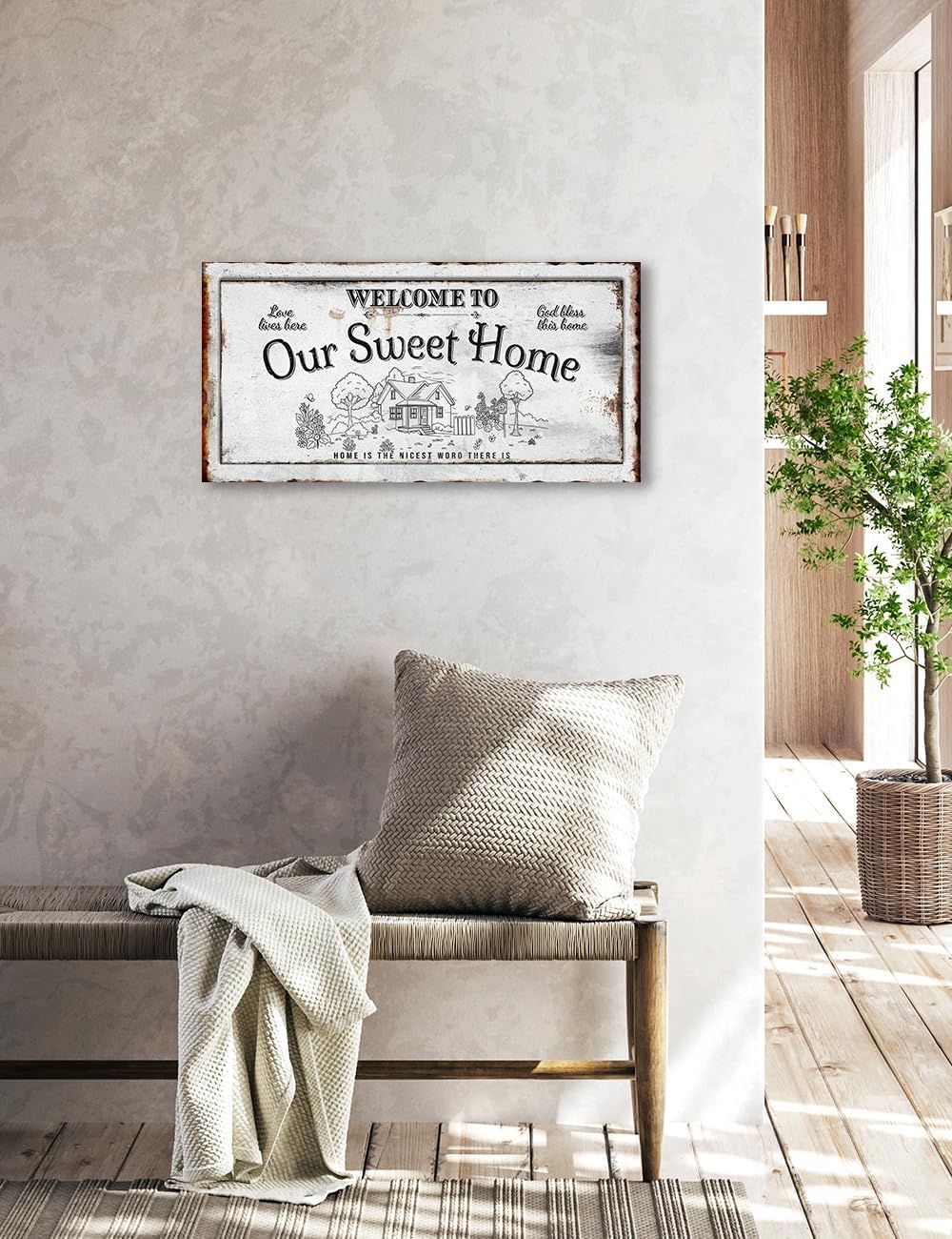 IPIC - Our Sweet Home Vintage Family Sign, Rustic Farmhouse Style Canvas Wall Art for Entryway or Living Room, Wall Decor for Home or Bedroom, Ready to Hang