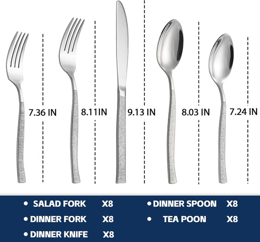 40-Piece Silverware Set Stainless Steel Flatware Set for 8,Dinner Knives Forks and Spoons Silverware Set Cutlery Utensil Set for Home,Kitchen,Restaurant,Hotel
