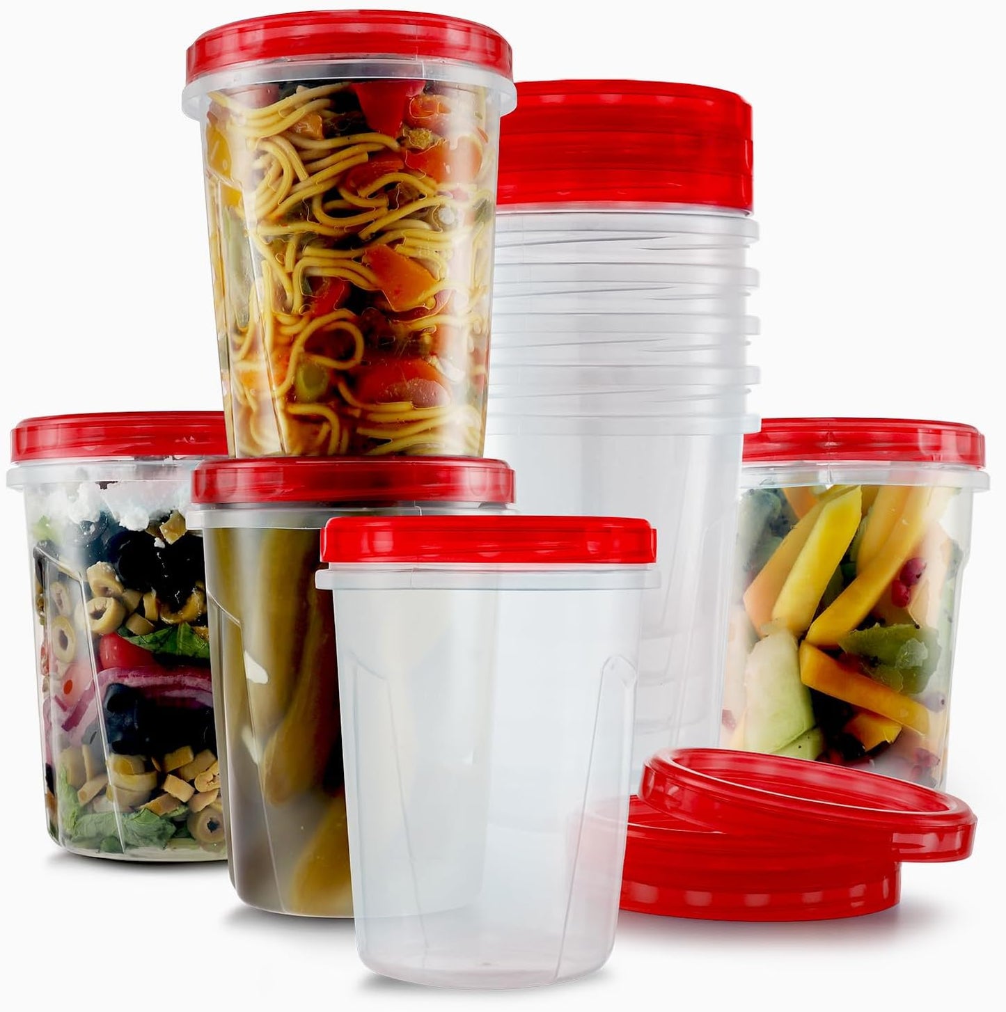 Freezer Containers for Food [32 Oz - 10 Pack] Freezer Storage Containers with Twist Top Lids | Reusable Plastic Soup Containers with Lids | Quart Containers with Screw on Covers | Leakproof, BPA Free