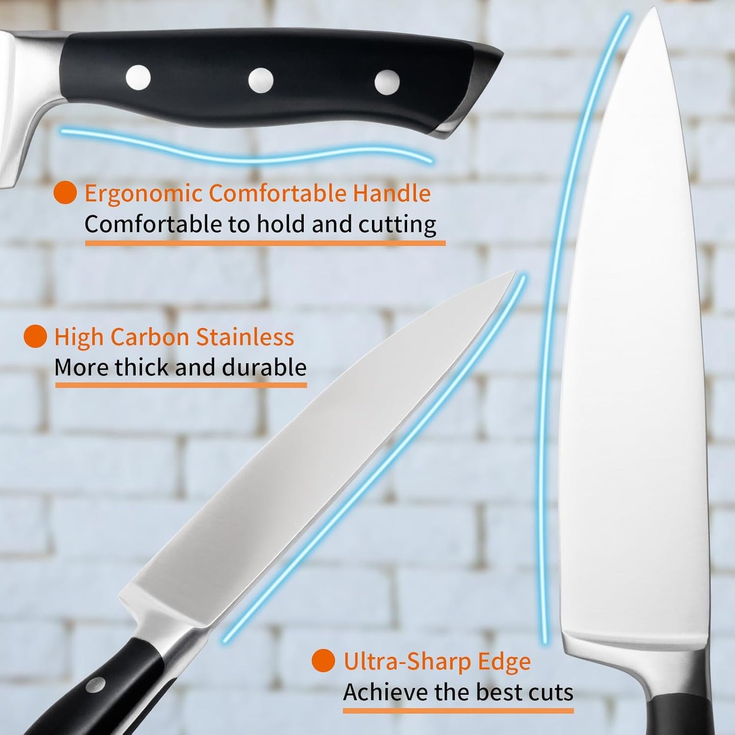 Alata 11-Piece Knife Set with Block, Razor-Sharp,Kitchen Knife Set, Forged Triple Rivet Stainless Steel Knife Block Set