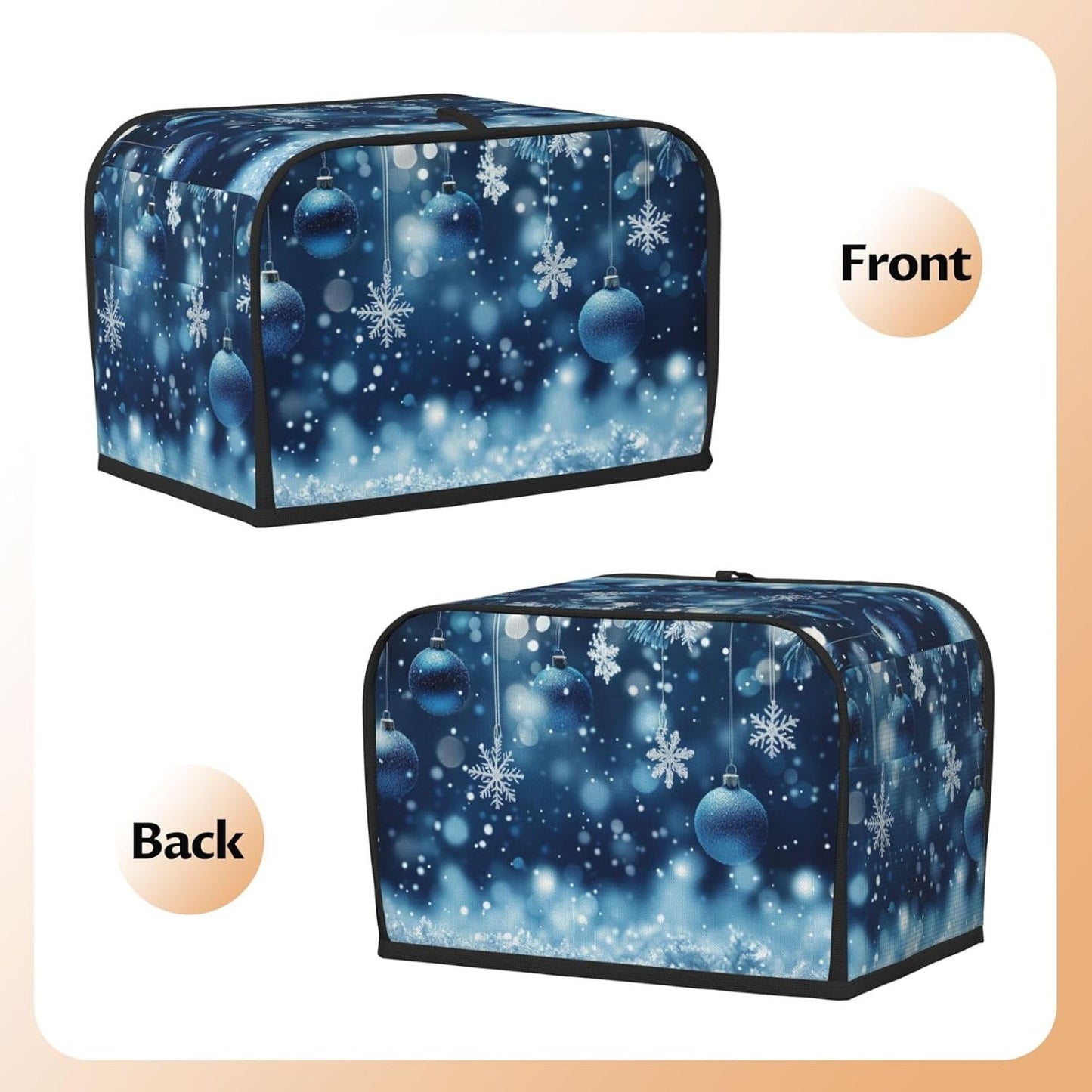 Toaster Cover 2 Slice Christmas Blue Snowflake Ball Kitchen Small Appliance Covers with Pockets Dust and Fingerprint Protection